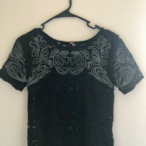 Free People Dreamer Black Floral Lace Sheer Jacquard Mini Dress - Picture 3 of 7
